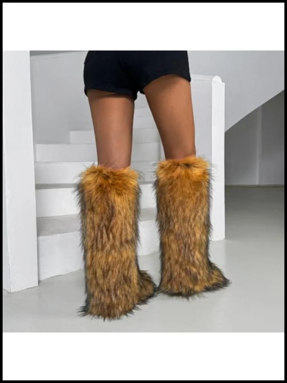 Knee High Faux Fur Boots Women Winter Snow Boots Round Toe Plush Warm